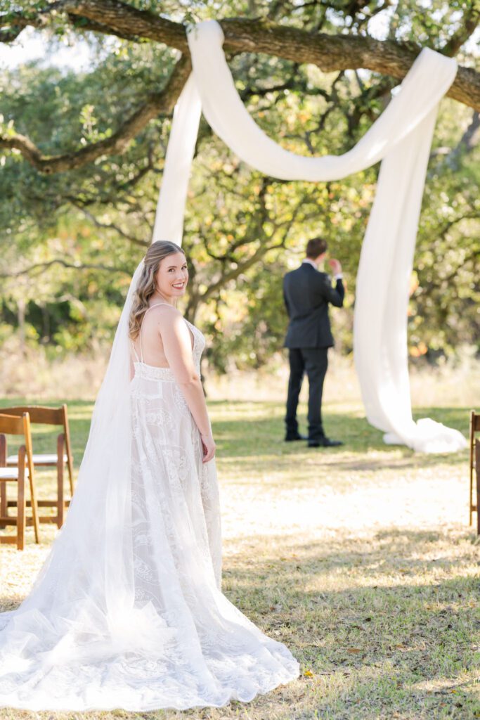 Bride looking back during the ceremony