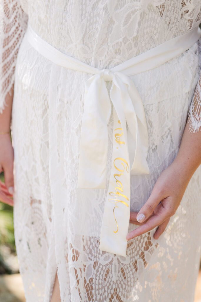 Bride wearing a personalized bridal robe